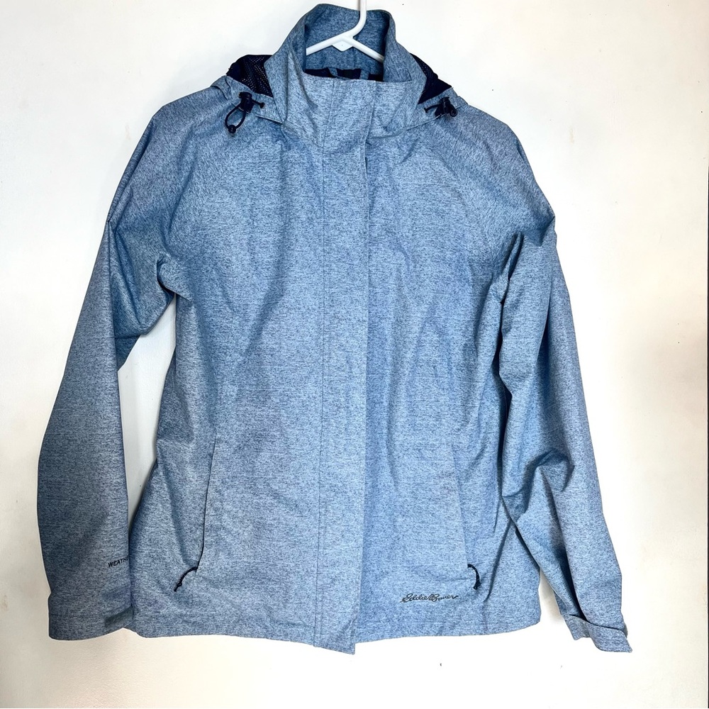 EDDIE BAUER WeatherEdge hooded rain jacket windbreaker women’s size small - blue